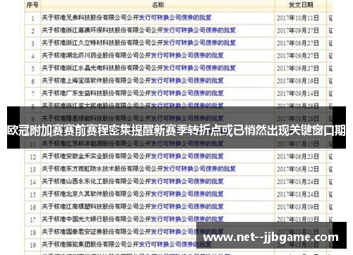 欧冠附加赛赛前赛程密集提醒新赛季转折点或已悄然出现关键窗口期 欧冠附加赛赛前赛程密集提醒新赛季转折点或已悄然出现关键窗口期